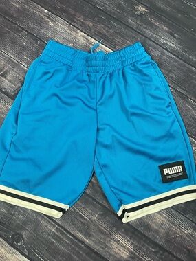 Puma Men's Bright Blue Mesh Athletic Shorts with Black & White Trim